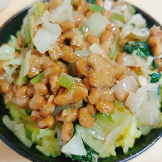キャベツと小松菜のスパイス炒め納豆ご飯